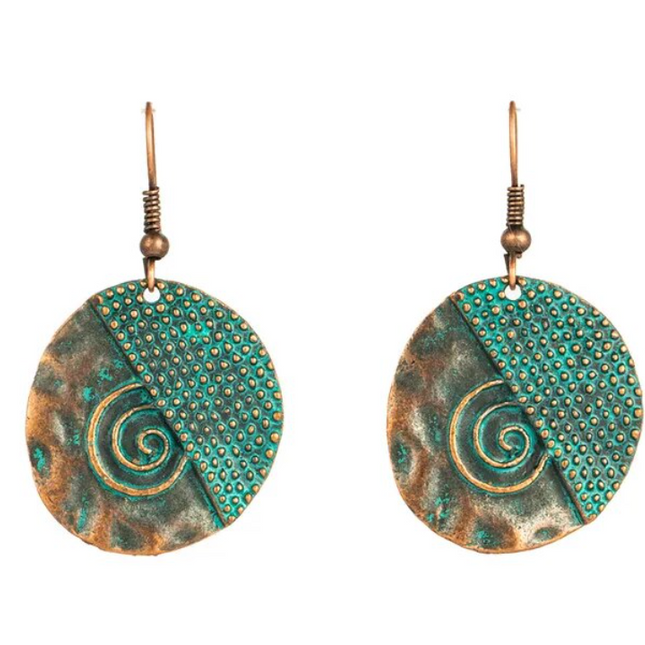 Turquoise Metal Spiral Earrings