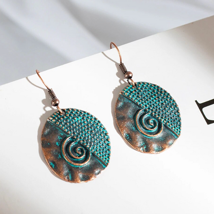 Turquoise Metal Spiral Earrings