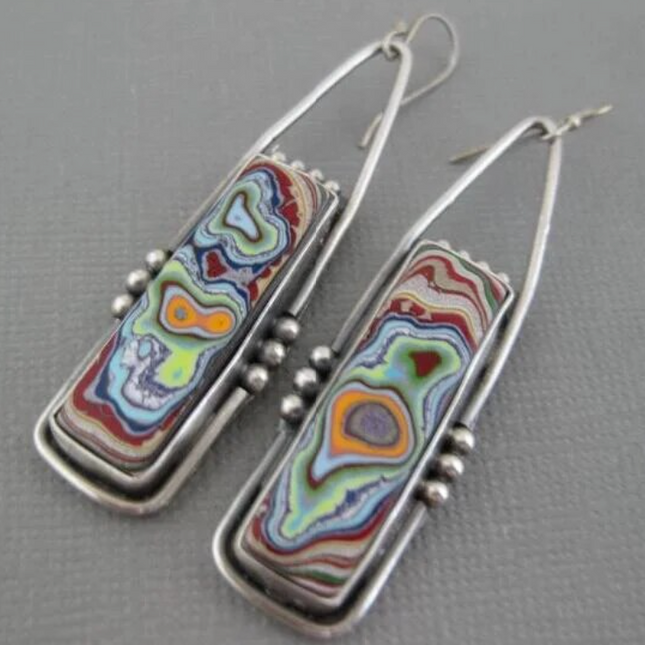 Silver Colorful Swirly Earrings