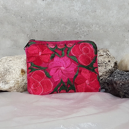 Embroidered Floral Velvet Coin Purse