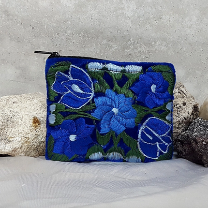 Embroidered Floral Velvet Coin Purse