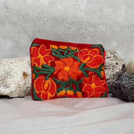 Embroidered Floral Velvet Coin Purse