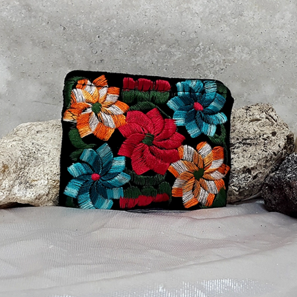 Embroidered Floral Velvet Coin Purse