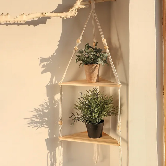 Double Corner Floating Macrame Shelves