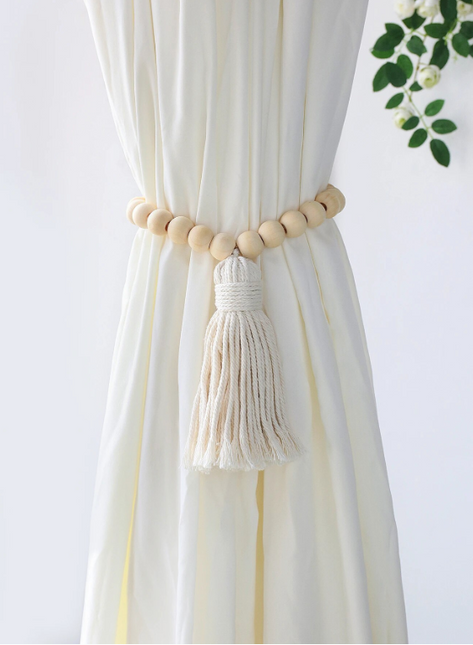 Macrame Curtain Tiebacks, bead/tassel