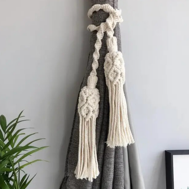 Handwoven Macrame Curtain Tie Backs with Cotton Rope Tassels