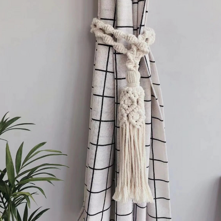 Handwoven Macrame Curtain Tie Backs with Cotton Rope Tassels